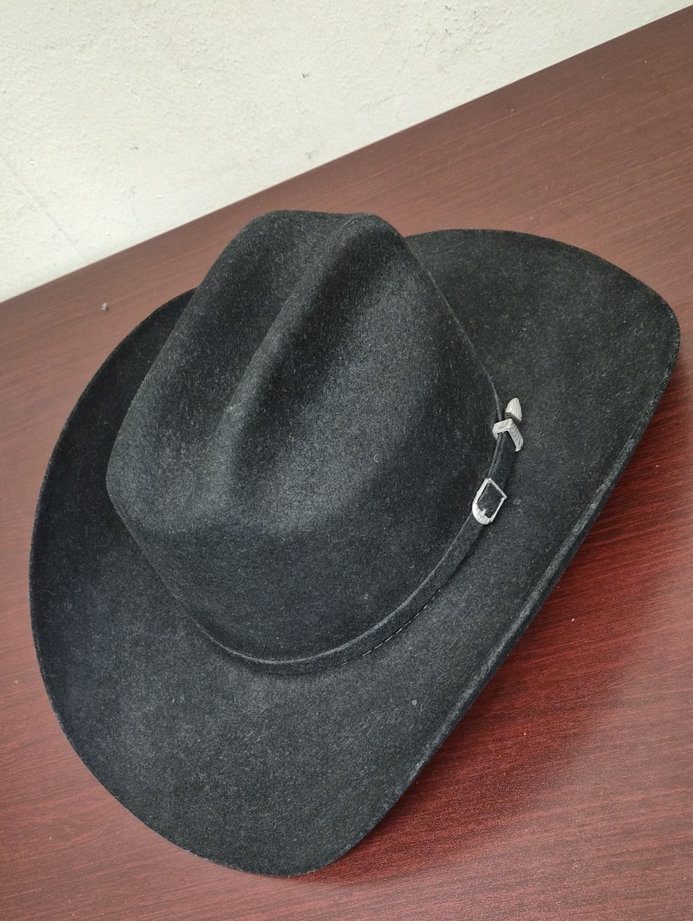 Rochas Black Felt Cowboy Hat with Buckle Accent US Size 7 MEX 56